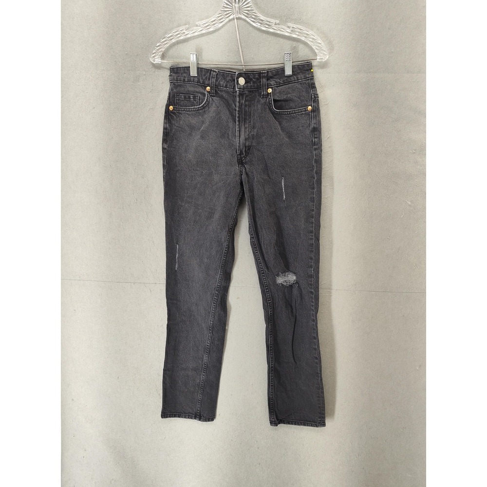 H&M Jeans Women 4 Black High Waist Distressed Straight Stretch Denim Pants